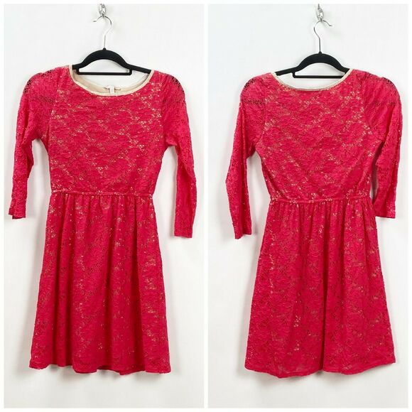 2/$30 Gianni Bini Small Womens Red Orange Eyelet Lace Fit Flare Dress - Picture 1 of 6